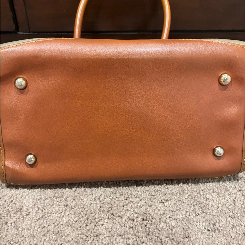 Dooney & Bourke Olive Green Pebbled Leather Satchel with Tan Trim